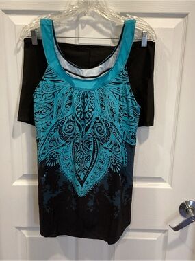 Women’s Black & Teal Scoop Neck Sleeveless bathing suit